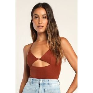 Lulus Got You Hooked Rust Orange Sleeveless Cutout Bodysuit - Size L